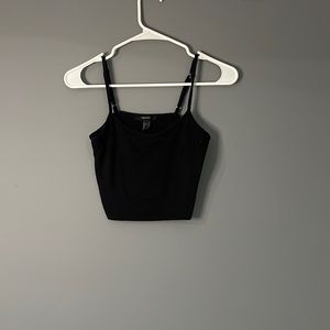 Black Cropped Fitted Tank, with adjustable straps